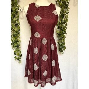 Altar'd State Lace Maroon White Ruffled Mini Dress Size Small